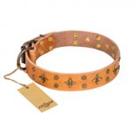 "Top-Flight" FDT Artisan Adorned Tan Leather Golden Retriever Collar