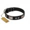 "Pitch Dark" FDT Artisan Black Leather Golden Retriever Collar with Stars and Plates