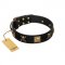 "Welcome on Board" FDT Artisan Black Leather Golden Retriever Collar with Skulls and Crossbones Combined with Squares