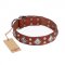 "Magic Squares" FDT Artisan Tan Leather Golden Retriever Collar with Silver-like Decor