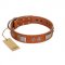 "Pawsy Glossy" FDT Artisan Exclusive Tan Leather Golden Retriever Collar 1 1/2 inch (40 mm) wide