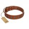 "Silver Century" Fashionable FDT Artisan Tan Leather Golden Retriever Collar with Silver-Like Plates