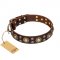 "Flower Melody" FDT Artisan Brown Leather Golden Retriever Collar with Mixed Studs