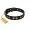 "Golden Artifact" FDT Artisan Black Leather Golden Retriever Collar with Old-bronze Covered Medallions