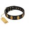 "Doggie Woggie" Designer Handmade FDT Artisan Black Leather Golden Retriever Collar with Ovals and Studs