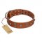 "Road Rider" FDT Artisan Tan Leather Golden Retriever Collar with Old Silver-like Skulls and Medallions