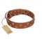 "Ancient Symbol" Trendy FDT Artisan Tan Leather Golden Retriever Collar with Silver- and Gold-Like Studs