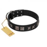 "Silver River" Designer Handmade FDT Artisan Black Leather Golden Retriever Collar