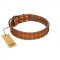 "Terra-cotta" FDT Artisan Tan Leather Golden Retriever Collar with Two Rows of Studs