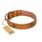 "Sun Beams" FDT Artisan Tan Leather Golden Retriever Collar with Decorations