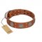 "Sun Rise Noon" FDT Artisan Tan Leather Golden Retriever Collar with Unique Design