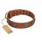 "Blue Sands" FDT Artisan Tan Leather Golden Retriever Collar with Silver-like Studs and Round Conchos with Stones