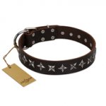 "Stars of Glory" FDT Artisan Brown Leather Golden Retriever Collar for Comfortable Walking
