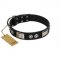 "Grand Wear" FDT Artisan Black Leather Golden Retriever Collar with Shining Plates and Spiked Studs
