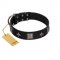 "Black Cavalier" Handmade FDT Artisan Black Leather Golden Retriever Collar with Silver-Like Stars and Large Plates