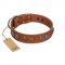 "Luxurious Life" Premium Quality FDT Artisan Tan Leather Golden Retriever Collar with Round Adornments