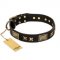 "Passion for Style and Beauty" FDT Artisan Decorated Black Leather Golden Retriever Collar