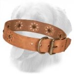 Flower Design Leather Golden Retriever Collar with Studs and Punched Holes
