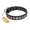 "Strict Elegance" FDT Artisan Black Leather Golden Retriever Collar with Decorations