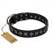 "Lights-out" FDT Artisan Black Leather Golden Retriever Collar with Silver-like Set of Stars