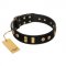 "Rare Dog" FDT Artisan Black Leather Golden Retriever Collar with Old Bronze-like Dotted Studs and Tiles