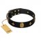 "Star Powder" FDT Artisan Black Leather Golden Retriever Collar with Ovals and Stars - 1 1/2 inch Wide