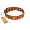 "Rockin' Doggie" FDT Artisan Tan Leather Golden Retriever Collar Adorned with Stars and Skulls