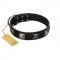 "Sea Rover" Embellished FDT Artisan Black Leather Golden Retriever Collar with Chrome Plated Crossbones and Plates