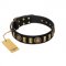"Lion's Pride" FDT Artisan Black Leather Golden Retriever Collar with Ornate Conchos and Small Plates