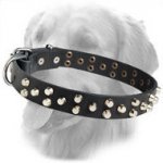 30 mm Leather Collar with 3 Rows of Pyramids