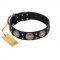 "Starry Sky" Trendy FDT Artisan Black Leather Golden Retriever Collar with Large Brooches