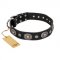 "Black Tie" FDT Artisan Leather Golden Retriever Collar with Old Silver-like Decorations