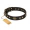 "Perfect Tracery" FDT Artisan Black Leather Golden Retriever Collar with Old Bronze Look Plates and Circles