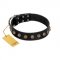 "Inky Prettification" FDT Artisan Black Leather Golden Retriever Collar with One Row of Studs