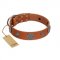 "Foxy Nature" FDT Artisan Tan Leather Golden Retriever Collar with Chrome Plated Brooches
