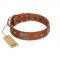 "Great Obelisk" Handcrafted FDT Artisan Tan Leather Golden Retriever Collar with Large Plates and Pyramids