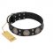 "Sun in Shining" Modern FDT Artisan Black Leather Golden Retriever Collar with Studs and Stars