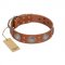 "Far Star" FDT Artisan Tan Leather Golden Retriever Collar with Engraved Studs