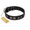 "Silver River" Designer Handmade FDT Artisan Black Leather Golden Retriever Collar