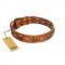 "Call of Feat" FDT Artisan Tan Leather Golden Retriever Collar with Old Bronze-like Studs and Oval Brooches