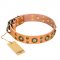 "Sophisticated Glamor" FDT Artisan Leather Golden Retriever Collar with Fancy Old Bronze-like Plated Decorations