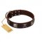 "Nut-Brown Finery" Embellished FDT Artisan Brown Leather Golden Retriever Collar with Chrome Plated Crossbones and Plates