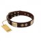 "Sense of Freedom" FDT Artisan Brown Leather Golden Retriever Collar with Old Bronze-Plated Studs and Plates