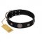 "Blue Gems" FDT Artisan Black Leather Golden Retriever Collar with Chrome Plated Studs and Conchos