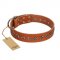 "Star Trek" FDT Artisan Tan Leather Golden Retriever Collar Decorated with Stars