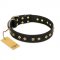 "Rhomb Style" FDT Artisan Decorated Leather Golden Retriever Collar with Old Bronze-Plated Studs 1 1/2 inch (40 mm) Wide
