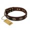 "Chocolate kiss" FDT Artisan Leather Golden Retriever Collar with Old Bronze Look Oval Plates