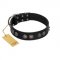 "Silver Medallions" Mod FDT Artisan Black Leather Golden Retriever Collar with Round Plates
