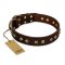 "Fashion Studs" FDT Artisan Decorated Leather Golden Retriever Collar with Old Bronze-Plated Steel Hardware