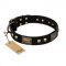 "Biker Style" FDT Artisan Black Leather Golden Retriever Collar with Old Bronze Look Plates and Skulls